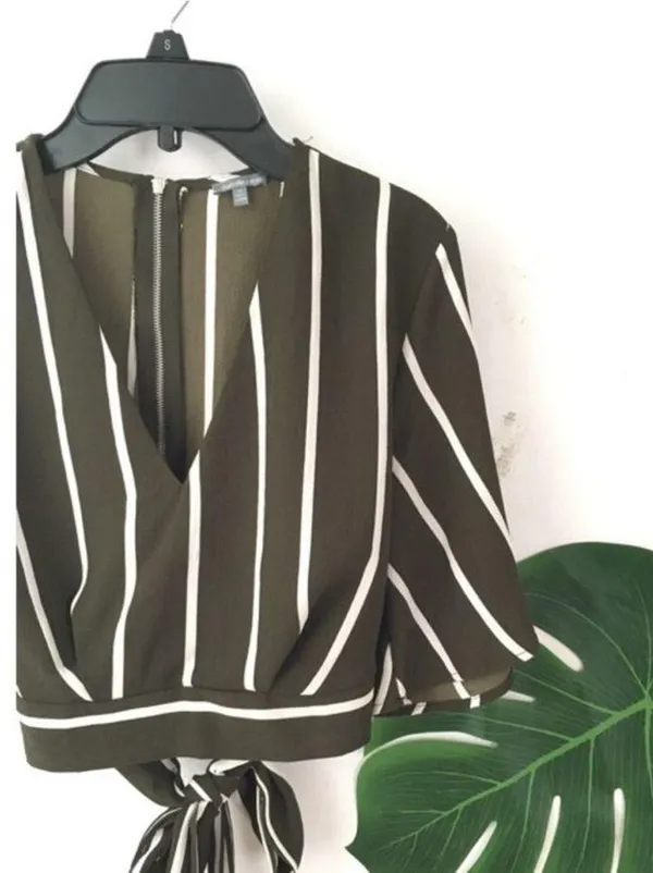 Charlotte Russe Blouse Crop Stripe Wrap Top - Image 2