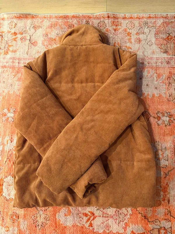 Corduroy Puffer Coat Brown - Image 4