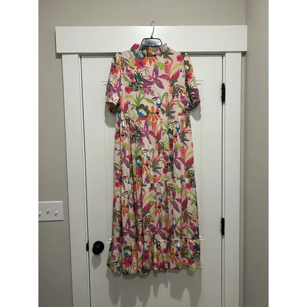 Crown & Ivy Multicolor Floral Tropical Dress Coastal Cruise Beach Modest Large - Image 2