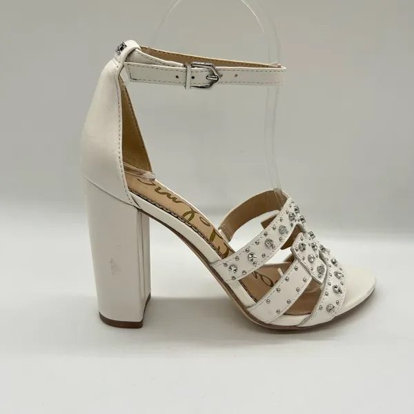 Sam Edelman Heels Womens 5.5 White Leather Yasha‎ Studs Strappy Heels Sandals - Image 4