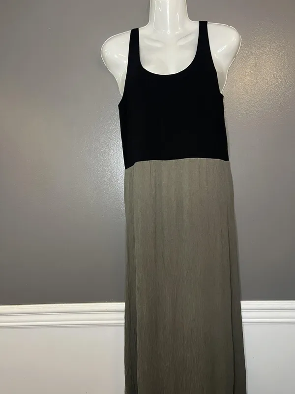 Lou & Grey Dress Womens Medium Black Olive Colorblock Maxi Sleeveless Tank - Image 2