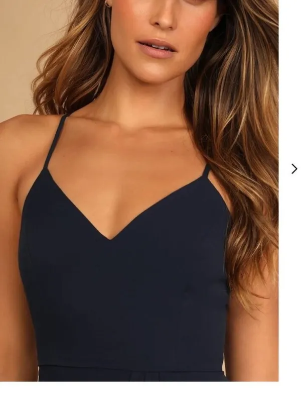 Lulus NWT Reinette Navy Blue Midi Dress Spaghetti Strap Wrap Front Slit Size XL - Image 4
