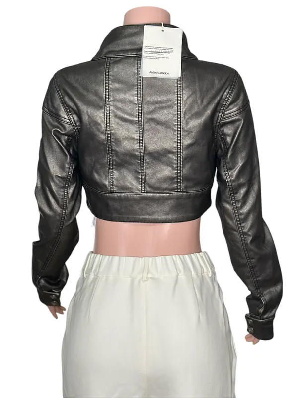 JADED LONDON Alektra Military Faux Leather Crop Jacket, Metallic Black, Medium - Image 6