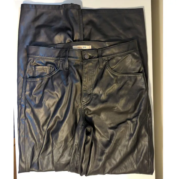 RTR Levi's Black Faux Leather Baggy Straight Pants Size 27 4 Solid black - Image 4