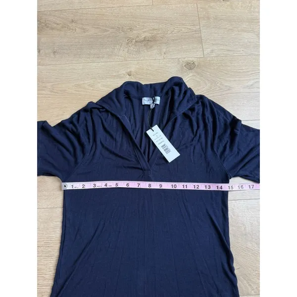 NWT Michael Stars Nico polo tee navy blue admiral eco 2x1 ribbed short sleeve S - Image 7