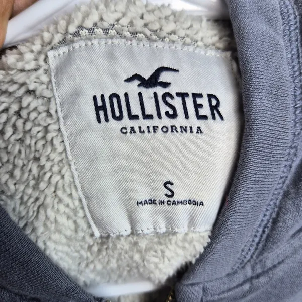 Hollister Sherpa Lined Full Zip Hoodie Slate Blue Boxy Cropped Sweatshirt S Y2K - Image 5