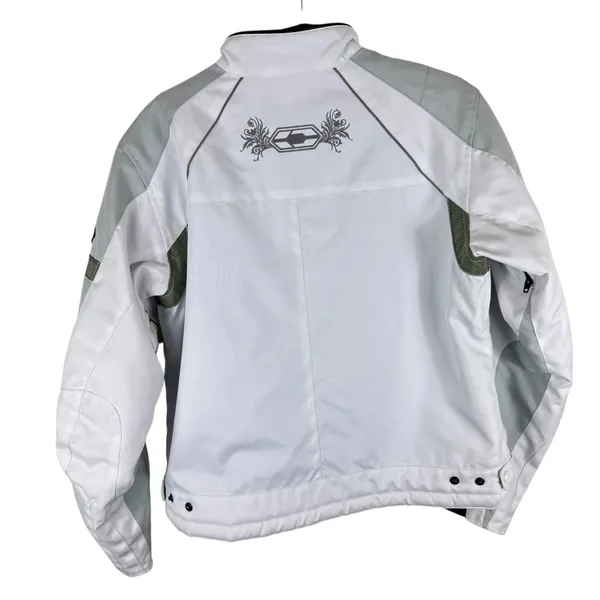 Castle Streetwear White Gray Full Zip‎ Lined Mock Neck Motorcycle Jacket Size 10 - Image 3