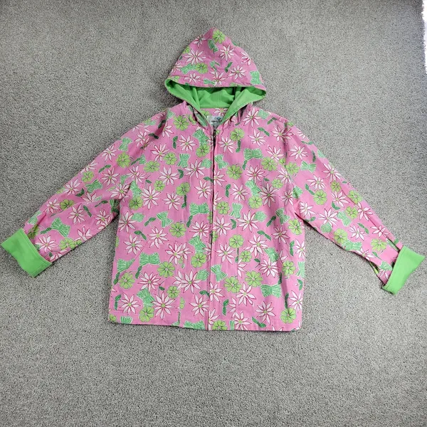 VTG Erin London Petite Pant Set Womens PS/PM Pink Green Floral Full Zip Hood - Image 4