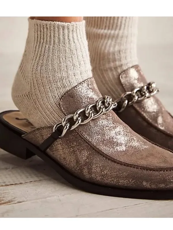 EUC Free People Leather Vida Mules Metallic Hold Size 9.5 - Image 3
