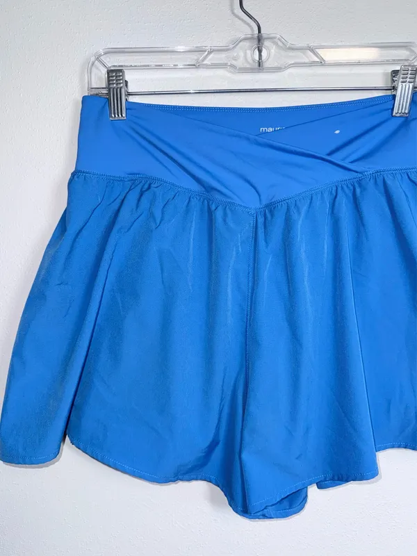 Maurices High Rise Crossover Flyaway Shorts Blue 3” Pull On Athleisure - Image 3