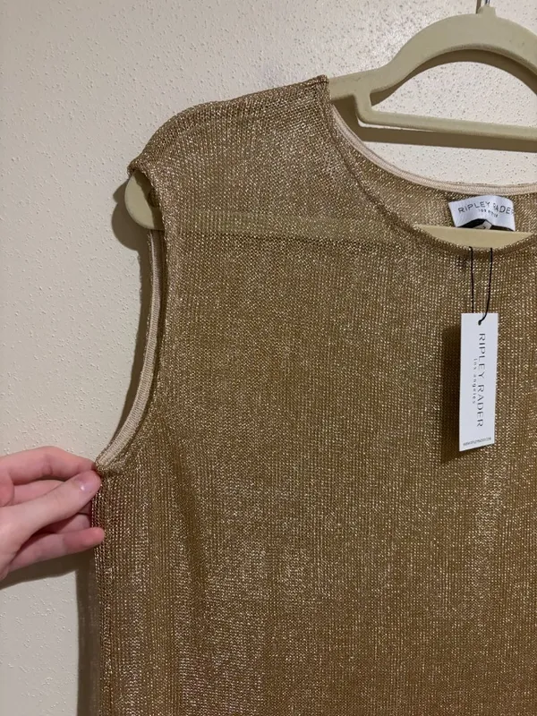 Ripley Rader Gold Chain Lounge Tank Metallic Sleeveless Knit Top - Image 4