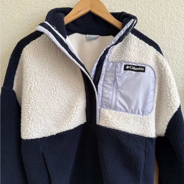 Columbia‎ Navy & White Ivory Sherpa Pullover Fleece Jacket Small S Two Tone - Image 3