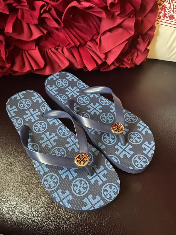 Tory Burch PVC Flip Flops Thong Sandals Square Traveler Logo 7 avail NWOT - Image 3