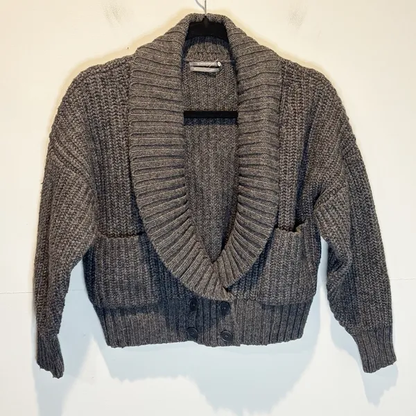By Anthropologie Gray Chunky Knit Crapped Cardigan Sweater - size XS - Image 2