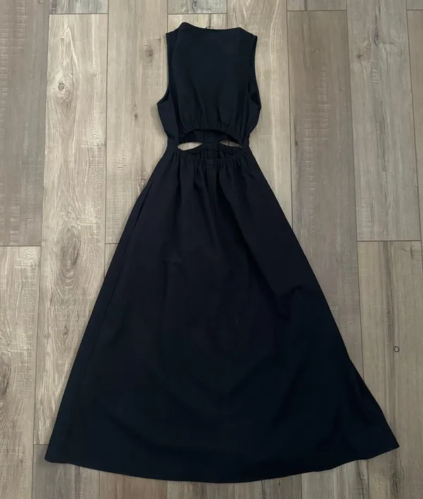 ZARA black vneck gabardine cut out midi dress - Image 4