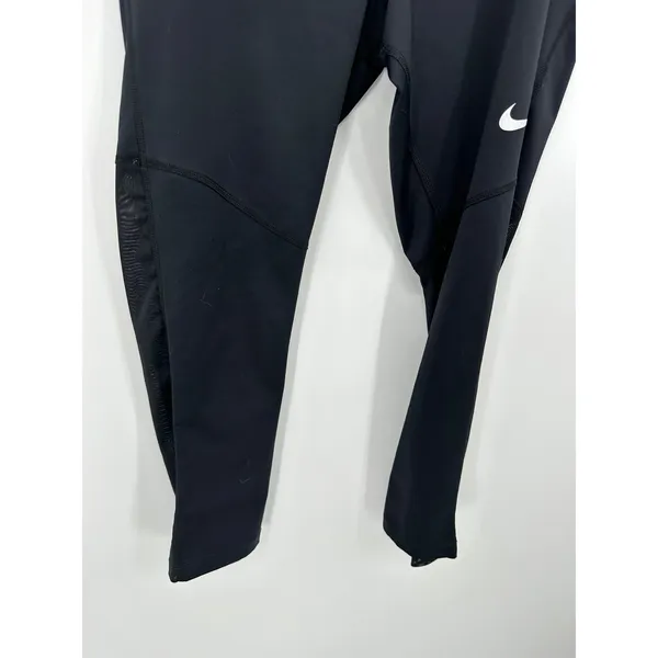 Nike Womens Black Dri-FIT Cropped‎ Mesh Leggings Sz L Workout Gym Running ER16 - Image 4