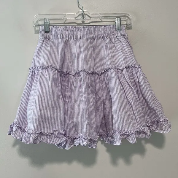 Hill House Paz Linen Purple Stripe A-Line Ruffle Hem Skirt Size Small - Image 4