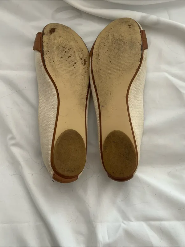 Kelly & Katie Cream Canvas Ballet Flats with Tan Buckle Size 8 1/2 - Image 10