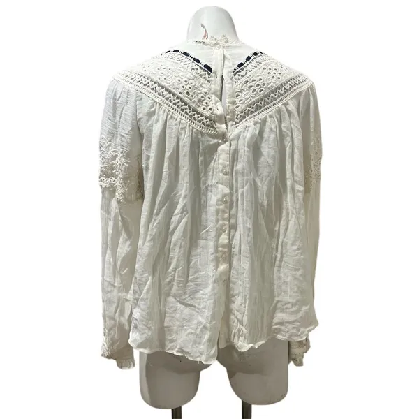 Free People Abigail Victorian Eyelet Top Ivory Blouse Size M - Image 10
