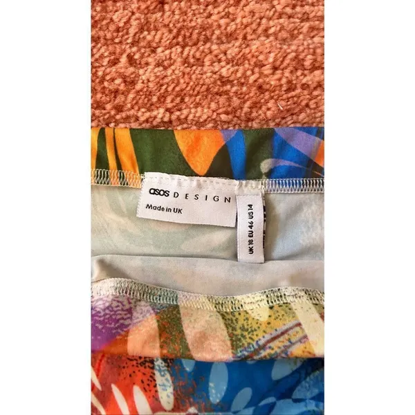 ASOS Design Printed Satin Scarf Top Size US 14 Multicolor Y2K - Image 2