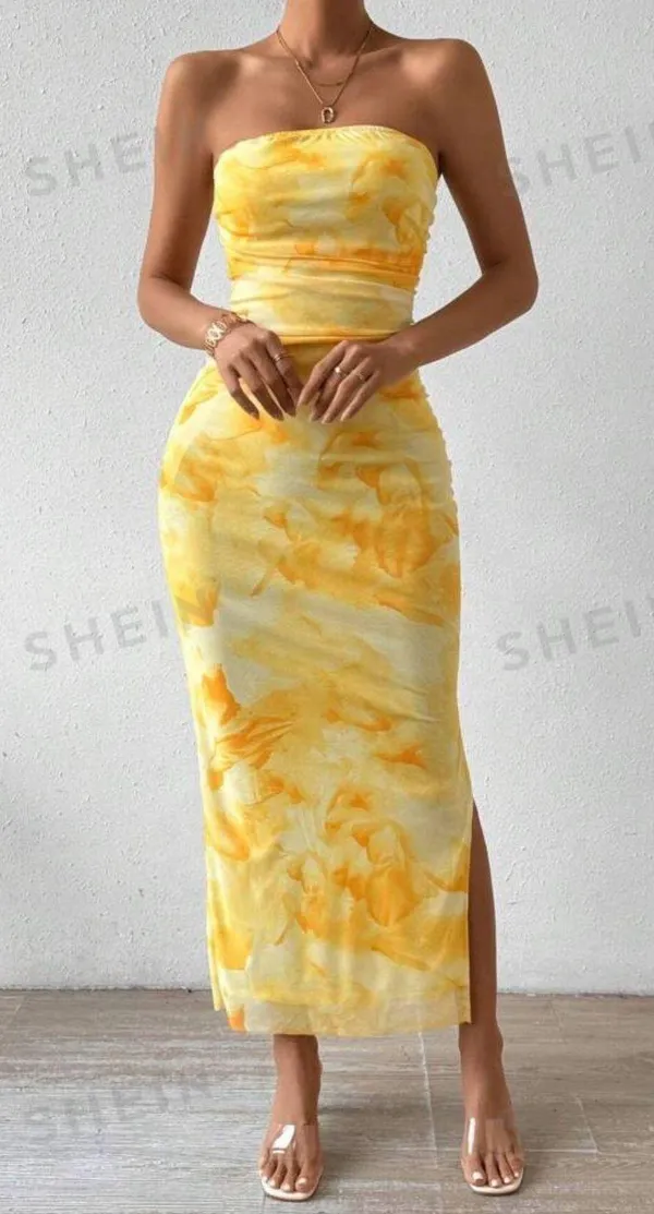 SheIn Yellow Vacation Maxi Dress - Image 2