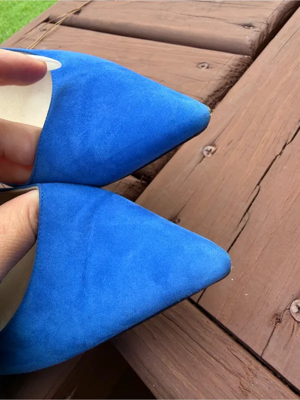 Jimmy Choo Anouk Blue Suede Pointed Toe 100mm Pumps Heels EU 39 US 8.5 - Image 7