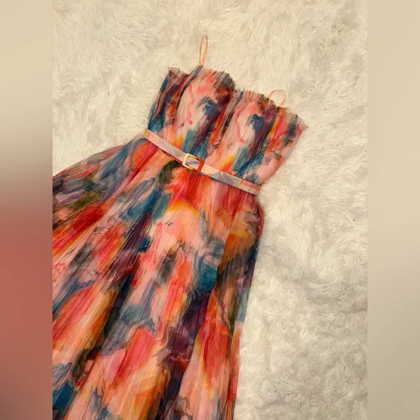 NWOT Hutch Strapless pleated Belted Chiffon Floral Maxi Dress sz 4 - Image 5
