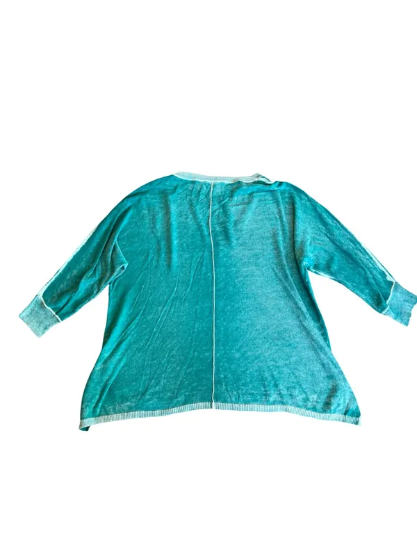 Sundance Teal Mint Trim V Neck Cotton Sweater Sleeve Oversized Medium Women's - Image 8