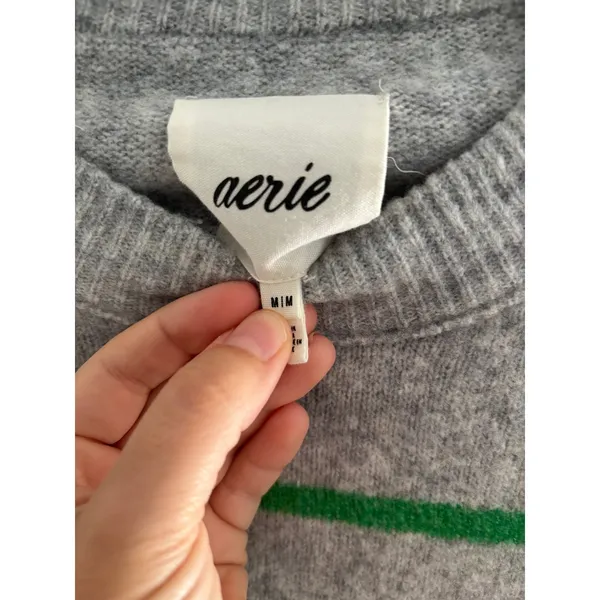 Aerie Unreal Sweater Womens M‎ Gray Green Stripe Pullover Oversized Comfort - Image 3