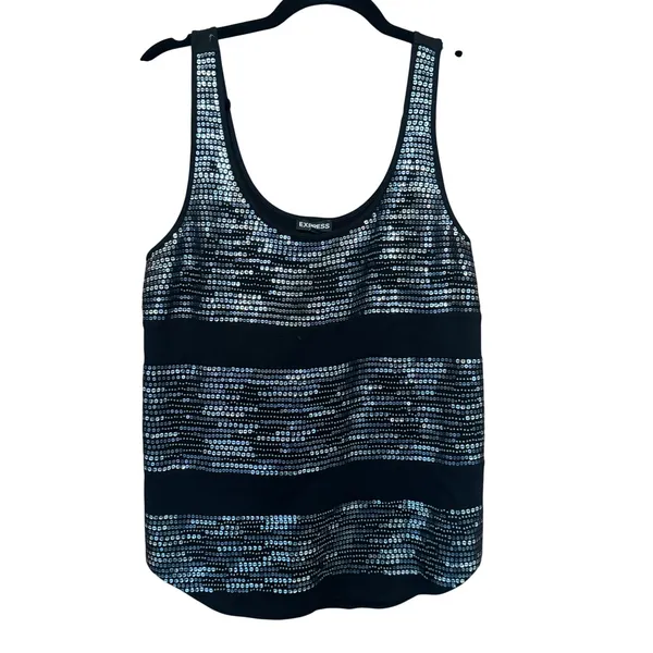 Y2K Indie Sleeze Glam Express Sequins Beaded Tank Top M Going Out Metallic Disco - Image 2