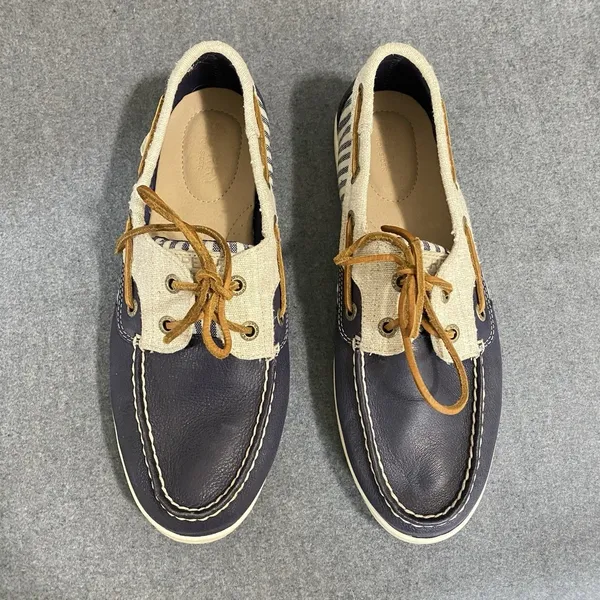 Sperry Women's Topsiders Women's 8M Blue Leather/Linen Canvas Close Toe Shoes - Image 2