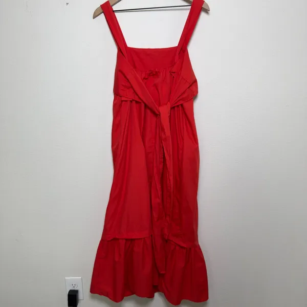 Entro Women Cotton Cottage Midi Dress Large Red‎ Tiered Square Neck Party Event - Image 7