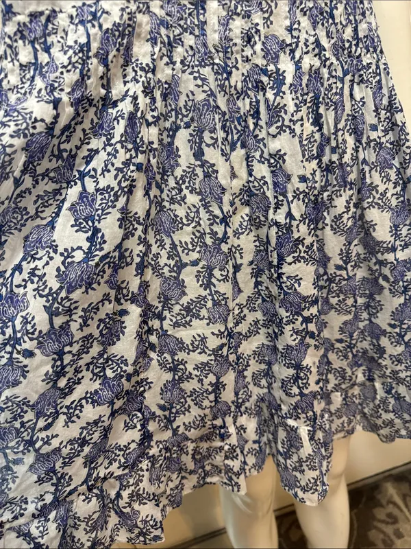 Isabel Marant Étoile Godrana Flutter-Sleeve Blue Floral Ruffle-Sleeve Dress S 44 - Image 7