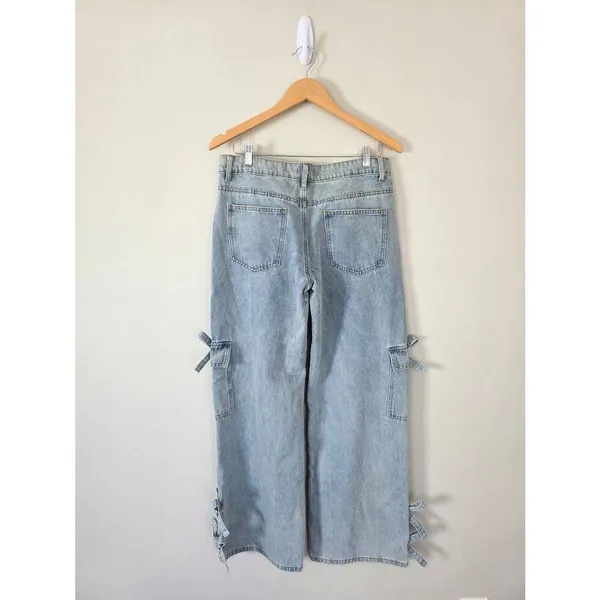 EDIKTED Low Rise Wide Leg Jeans Size Large‎ Bows 4 Days NEW - Image 6