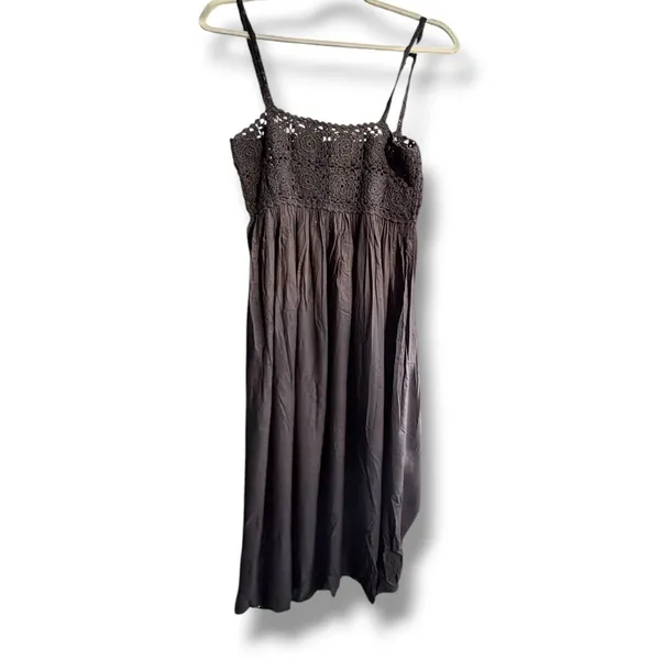 ASOS DESIGN Crochet Babydoll Midi Sundress Black Boho Festival Dress Vacation - Image 3