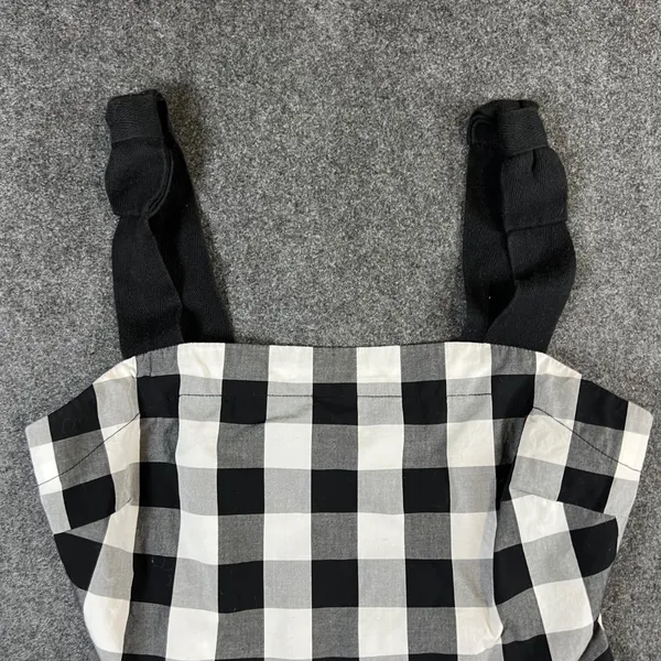 Kate Spade‎ Broome Street Gingham Peplum Top Black White Knotted Strap Size 0 - Image 2