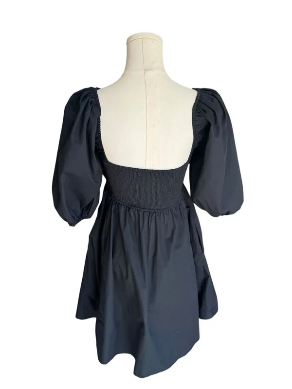Abercrombie - Black Puff Sleeve Mini Square Neck Babydoll Fit Flare Dress Sz XS - Image 4