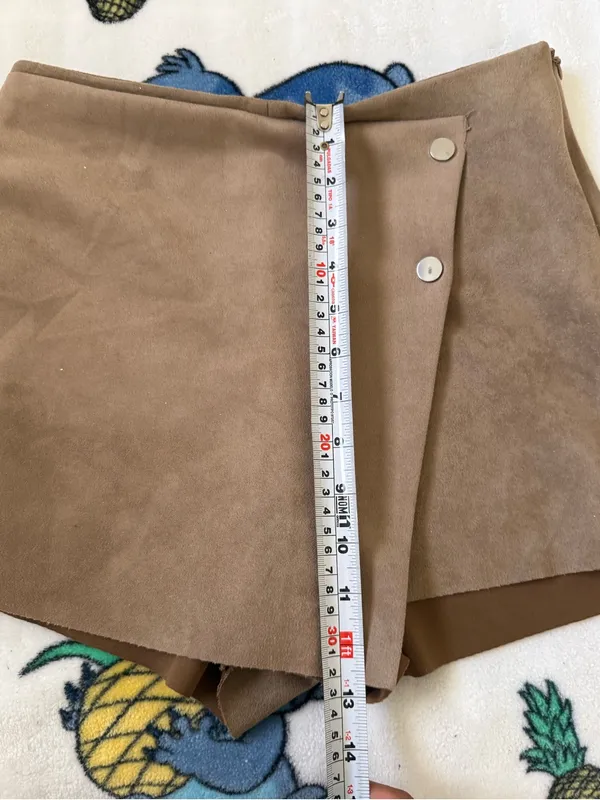 Love Tree Juniors L Taupe Faux Suede Wrap Mini Skort Snap Y2K Western Boho Fall - Image 9