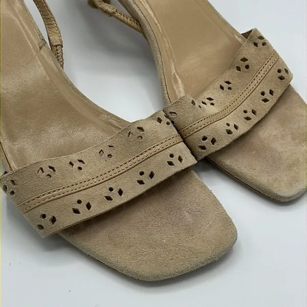 Colin Stuart Suede Tan Suede Kitten Sling back Heels‎ Size 6.5 B19A - Image 7