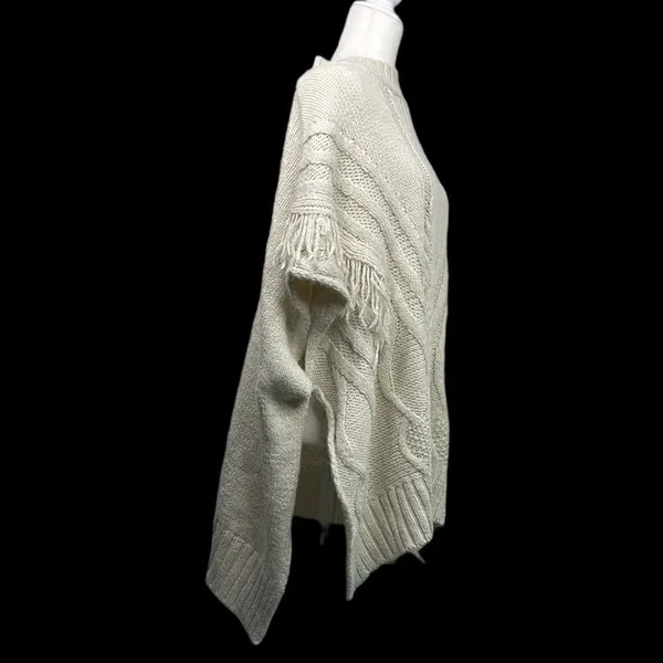 Apt. 9 Honor Roll Knit Cable Fringe Poncho Sweater Ivory Off White - Image 3