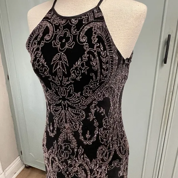 Vintage Y2K Jump Black Maxi Dress 7/8 Fairy Grunge Prom Hoco Glitter Whimsigoth - Image 2