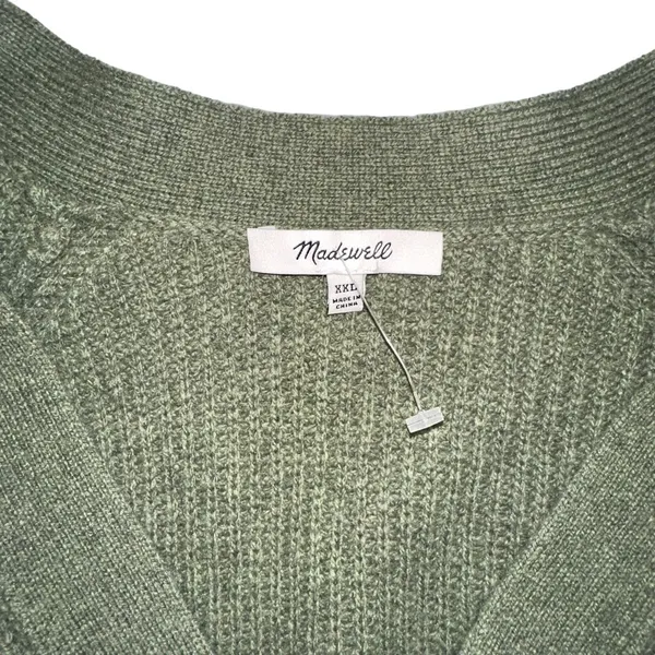 NWOT Madewell Lyle Merino Wool Blend Ribbed Henley V-Neck Green Knit Sweater XXL - Image 3