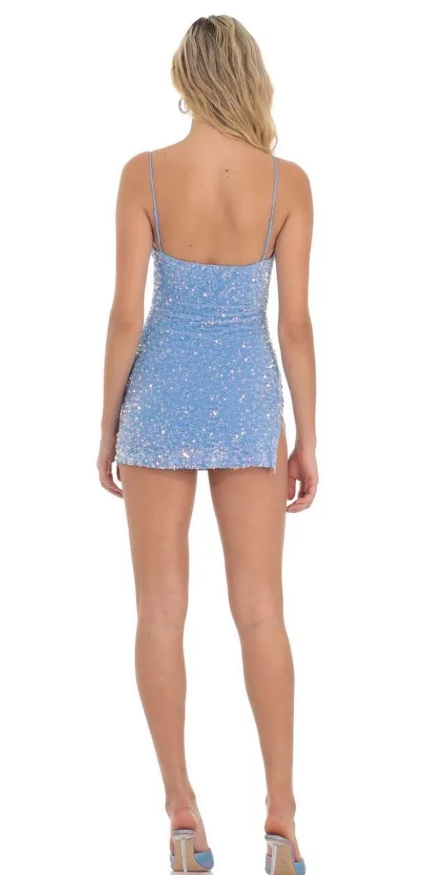 Lucy in the Sky Velvet Iridescent Sequin Bodycon Dress in Blue - Image 2