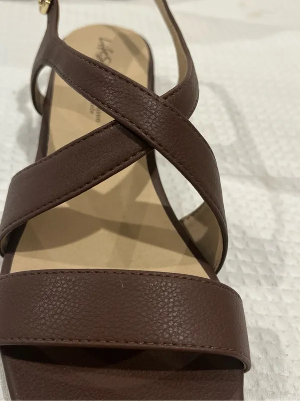 Life Stride Brown Leatherette Crisscross Block Heel Sandals - Image 5
