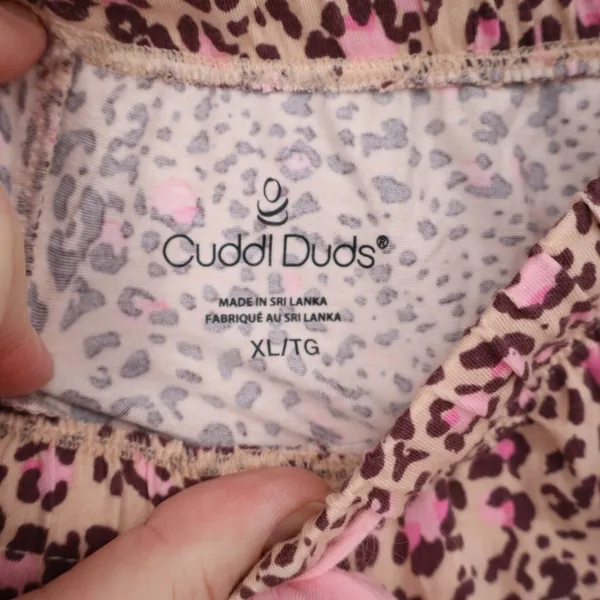 Cuddl Duds Pajama Pants Women XL Pink Stretch Leopard Print Drawstring Sleepwear - Image 4