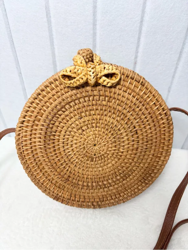 Straw Purse Handbag Summer‎ Beige Natural Handwoven Classic Wicker Rattan - Image 2