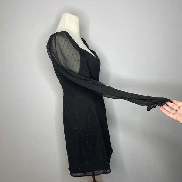 Leith- Black Dress with Glitter Dot Detail and Loose Long Sleeves - Image 6