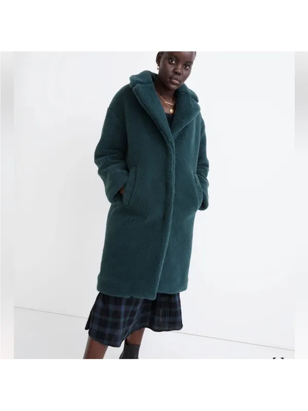Madewell (Re)sourced Sherpa Teddy Coat NC578 Womens Medium Green Boucle Plush - Image 11
