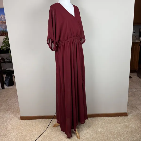 ANRABESS Maxi Dress‎ XL Maroon Sheer Lined Slit Dolman 3/4 Sleeve Elastic Waist - Image 16