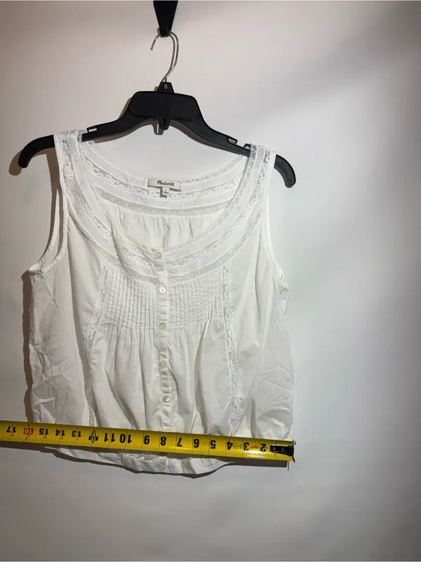 Madewell White Lace Insert Pintuck Cotton Voile Sleeveless Lightweight Top Sz S - Image 6